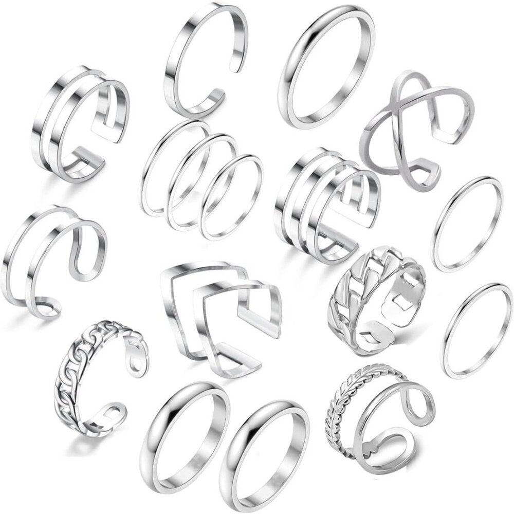 Hypoallergenic 17pc Silver Stackable Rings - Comf… - image 1